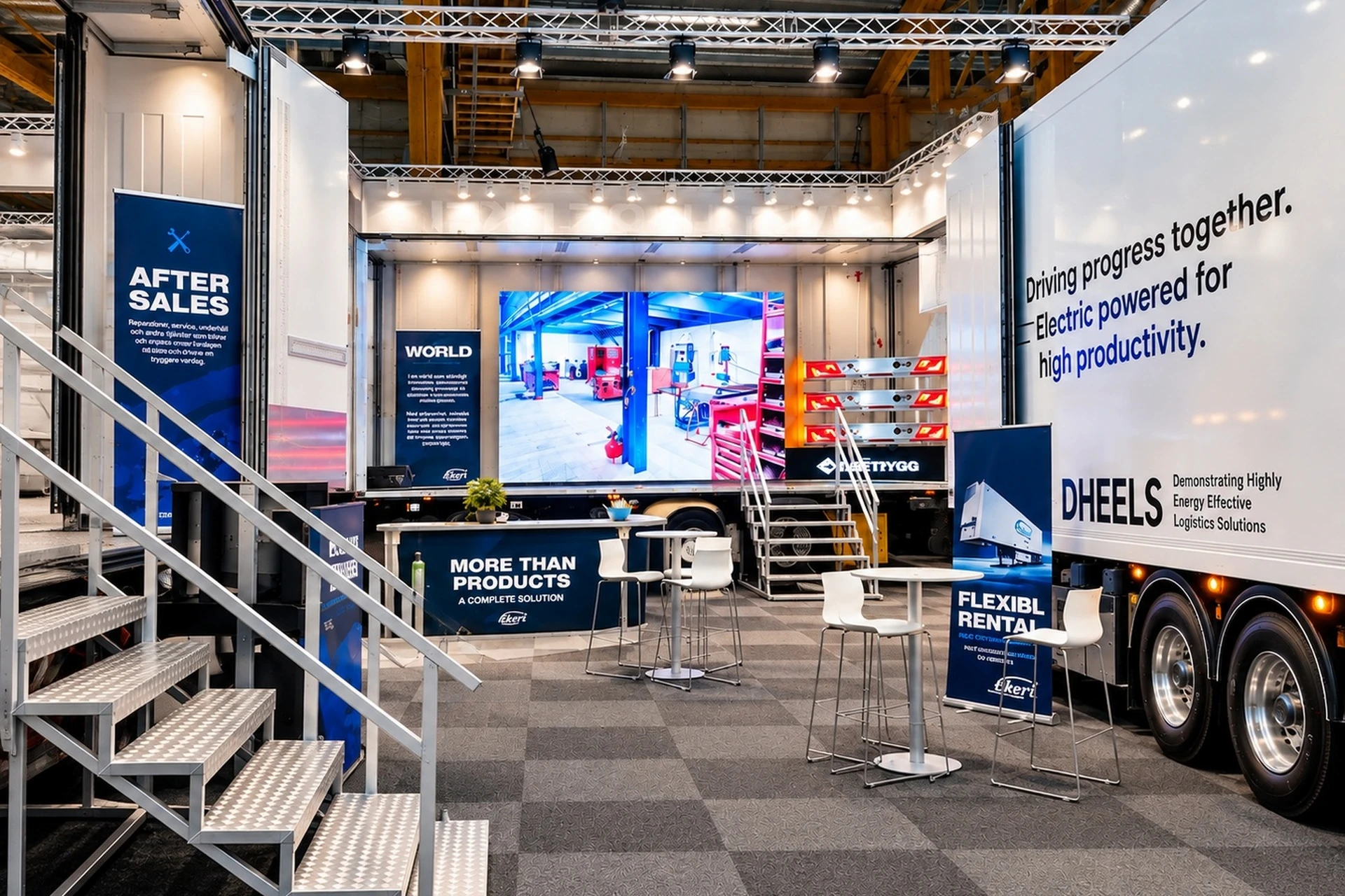 LED-skärm i Ekeri:s monter på Elmia Lastbil 2026, byggd av Front Row Exhibitions