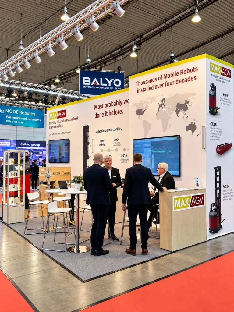 Monterpersonal i MAXAGV:s mässmonter på LogiMAT 2026